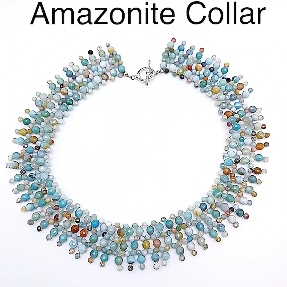 Amazonite Hand Crafted Beaded Collar, NWT, Pewter Toggle, Statement Necklace,